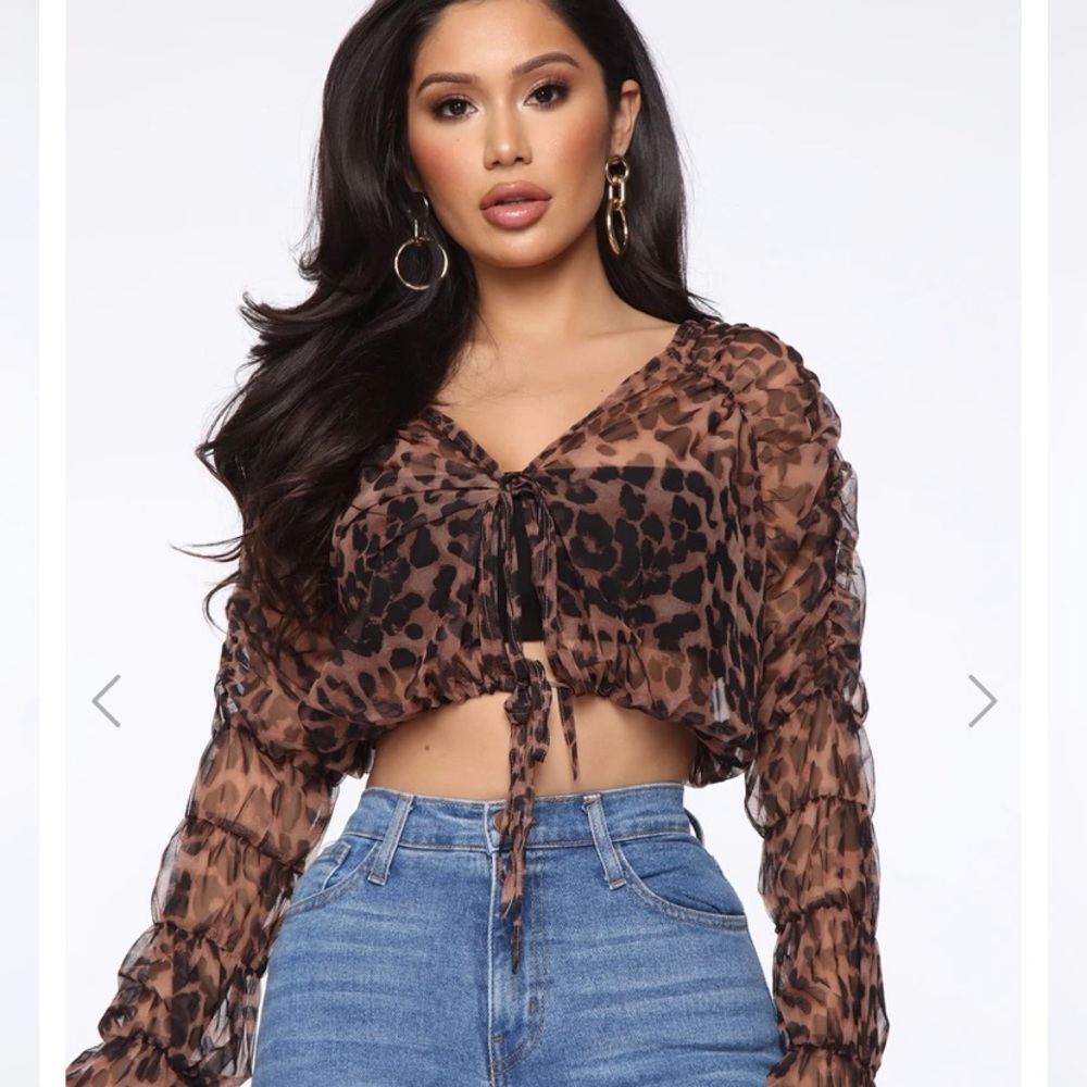 Sheer leopard tie up shirt